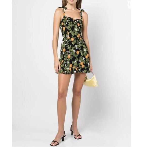 Reformation Christine Mini Black Clementine Print Dress Size 4 - Picture 8 of 12